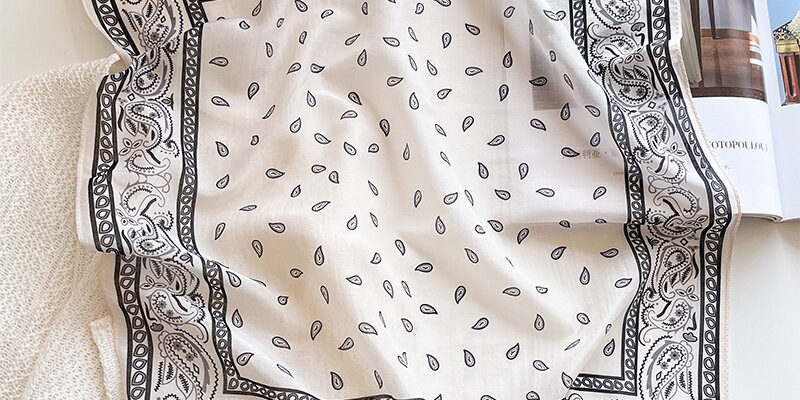 Silk Cotton Cashew Square Scarf – Lightweight Spring & Summer Neck & Head Scarf for Air Conditioning (1) Image Alt: