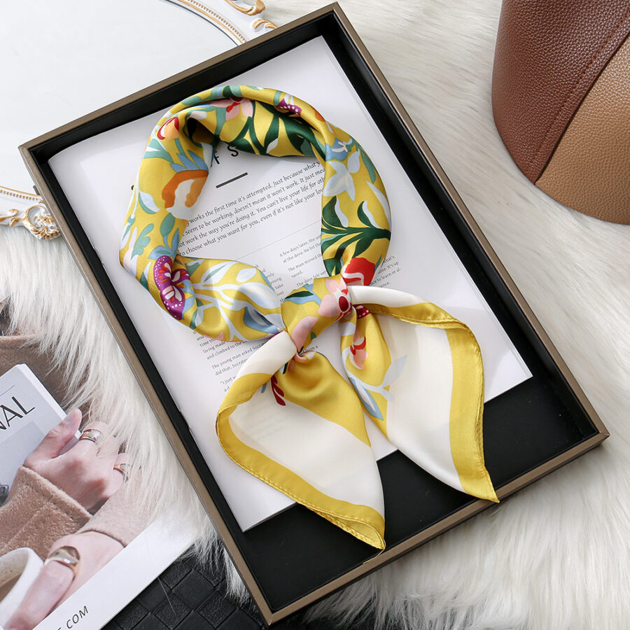 Spring Floral Print Satin Silk Scarf – Luxury Headscarf for Women