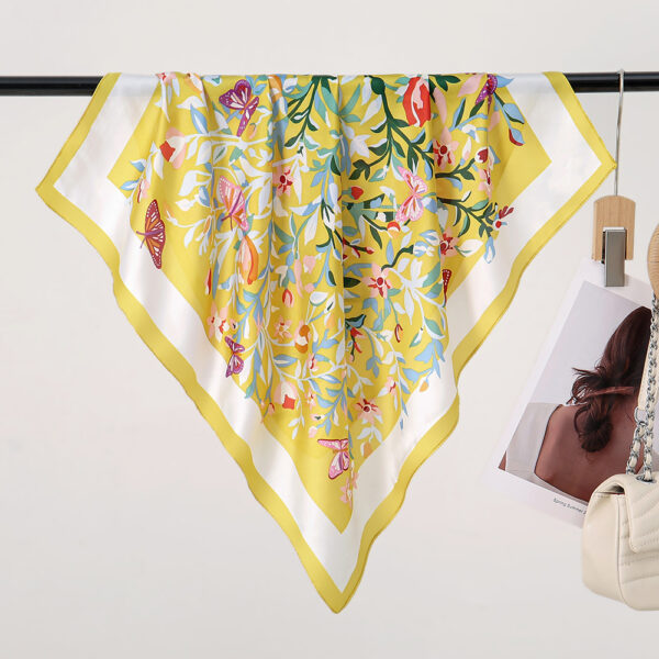 Spring Floral Print Silk Scarf – Satin Square Headscarf for Women (8) Spring Floral Print Satin Silk Scarf – Luxury Headscarf for Women