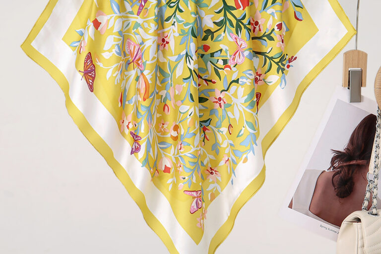 Spring Floral Print Satin Silk Scarf – Luxury Headscarf for Women