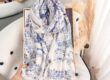 Vintage Floral Cotton-Linen Scarf for Women, Fashionable and Elegant