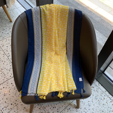 Yellow Cotton Linen Scarf Shawl with Tassels for Sun Protection